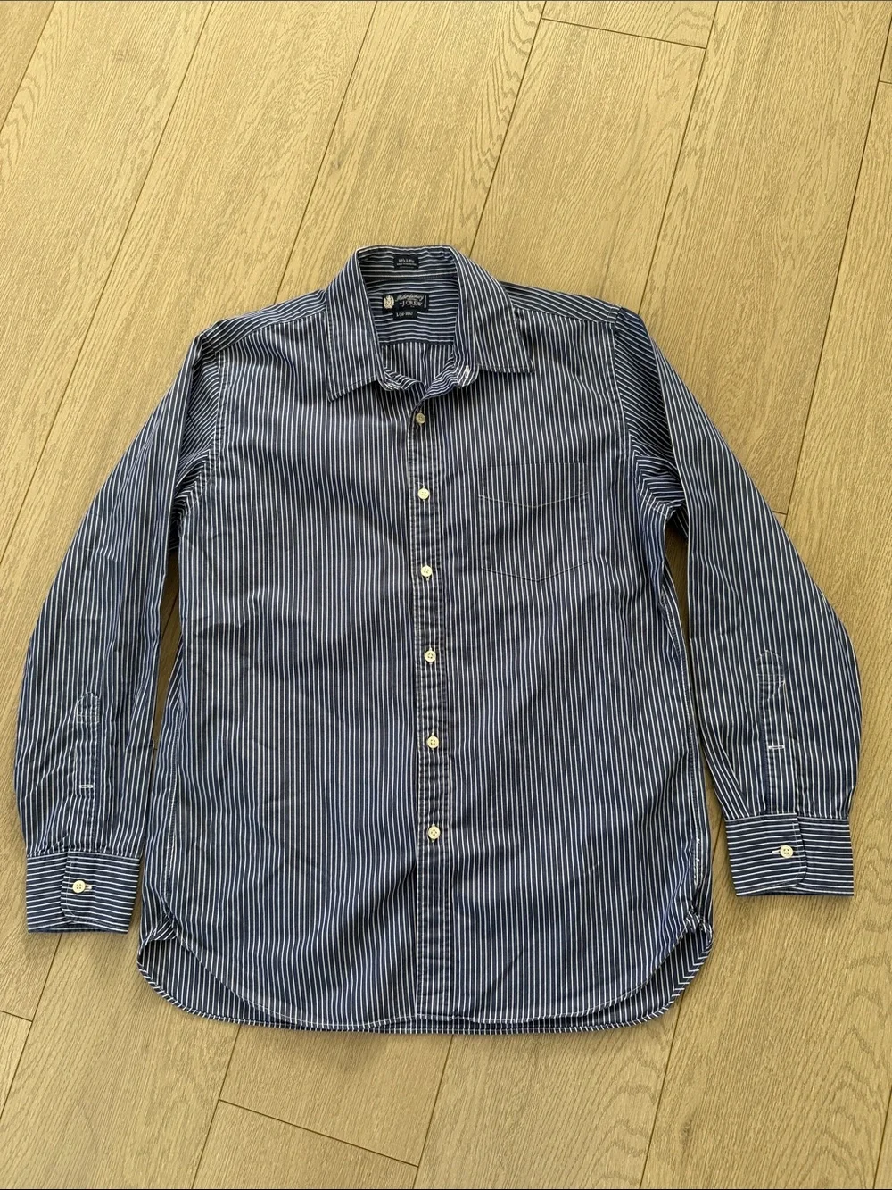 J. Crew Navy and White Thin-Stripe Button-Up Shirt